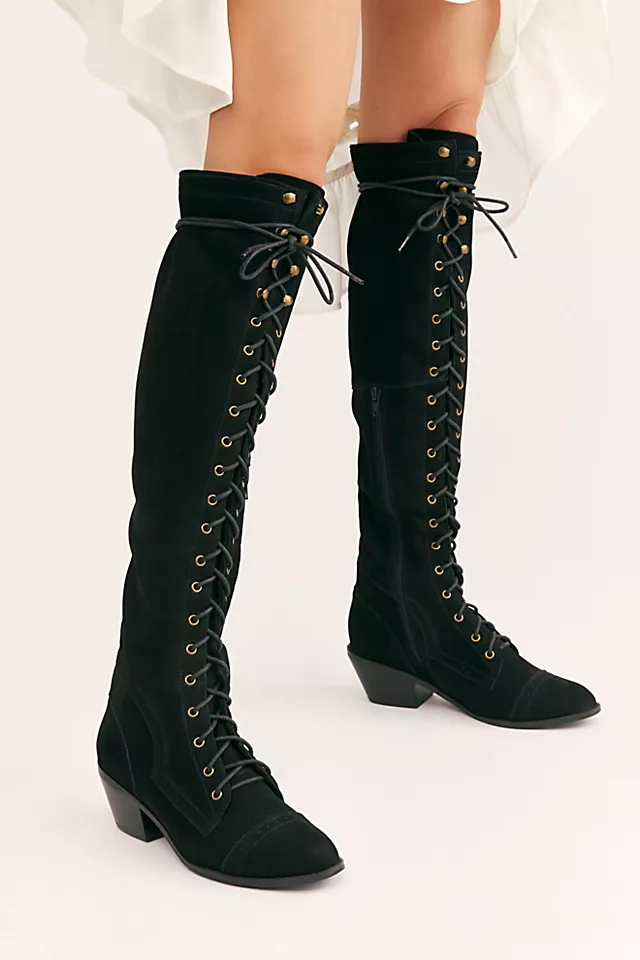 Joe Lace-Up Over-the-Knee Boots Black Pebble Nubuck
