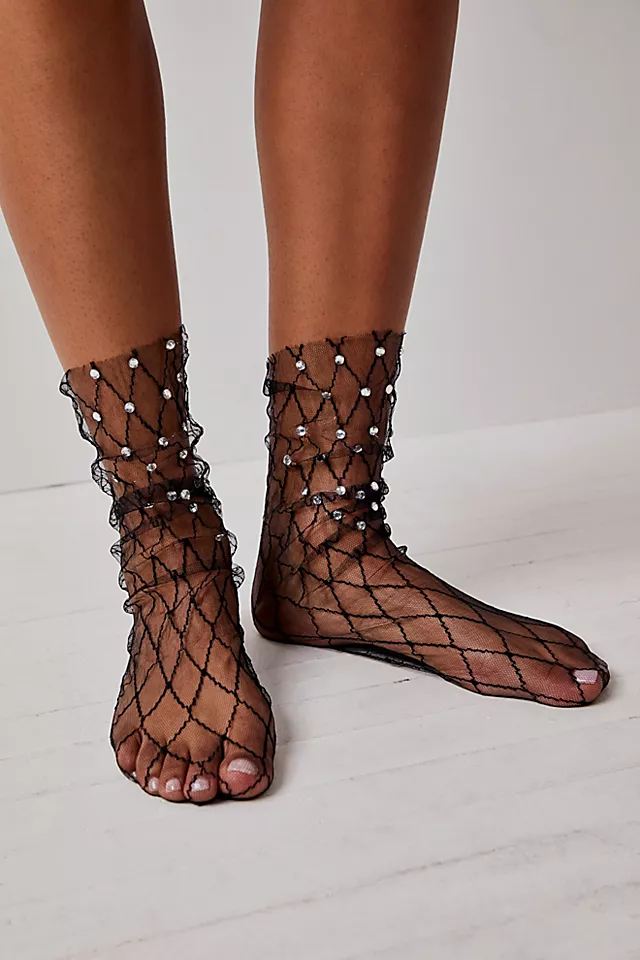 Diamonds And Pearls Sheer Socks Black