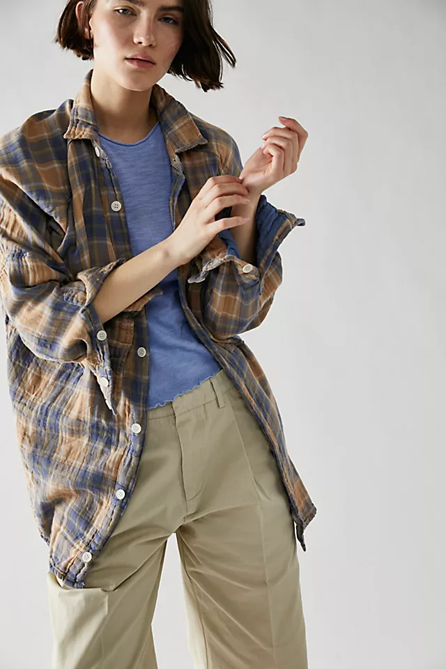 CP Shades Oversized Plaid Shirt Peony