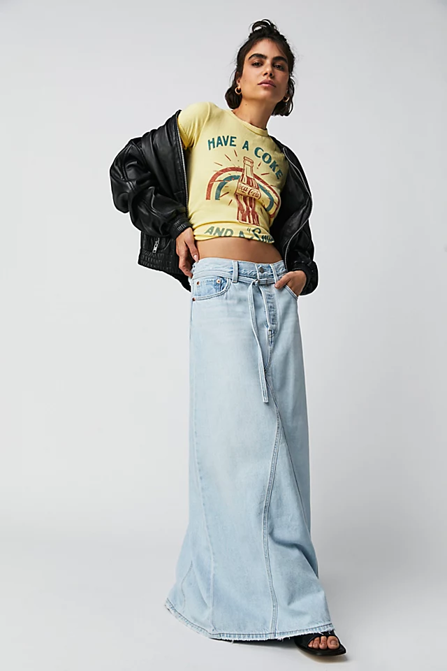 Levi's Iconic Belted Long Skirt Light Indigo Worn In