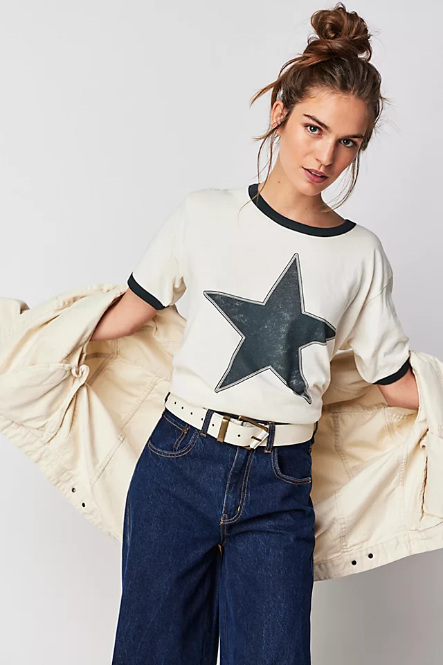 Classic Star Oversized Ringer Tee Stone Vintage Black Ringer