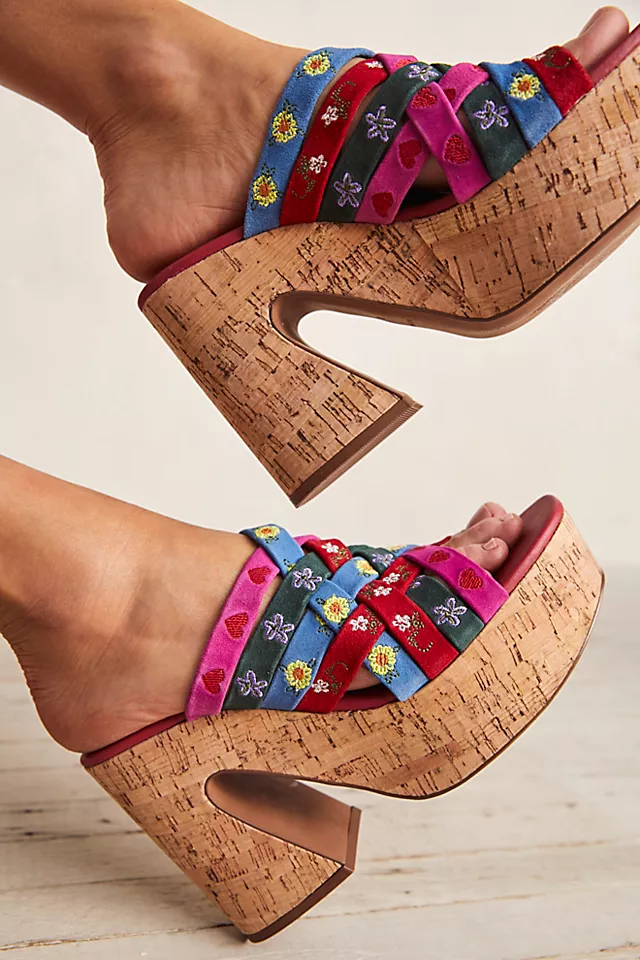 Lisbon Platform Mules Cherry Heart Multi