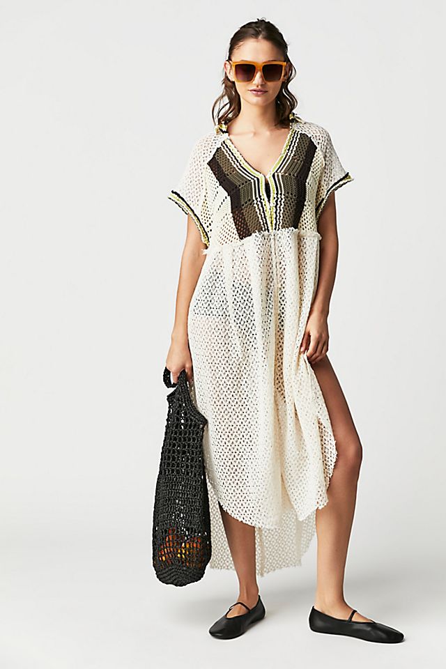 Kelly Crochet Maxi Top Ivory Combo