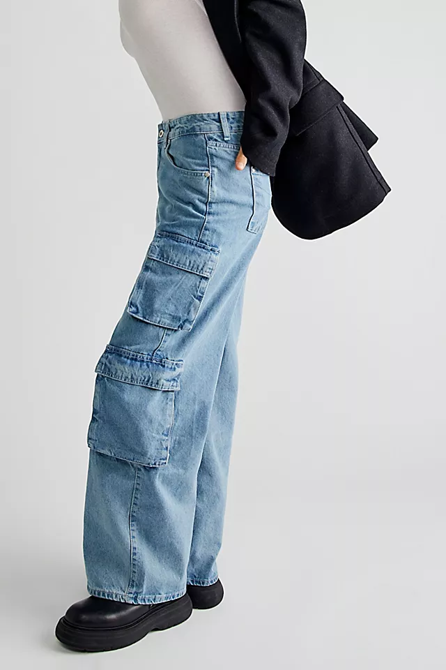The Ragged Priest Wide-Leg Combat Jeans Mid Blue