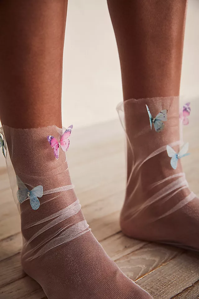 Butterfly Diamond Tulle Socks White