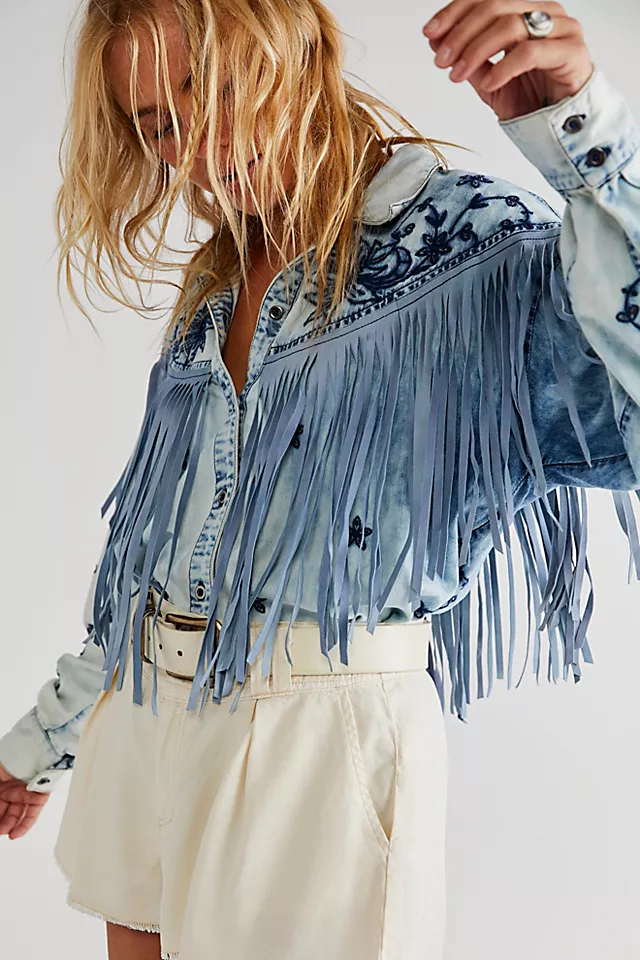 Great Plains Fringe Denim Top Light Indigo
