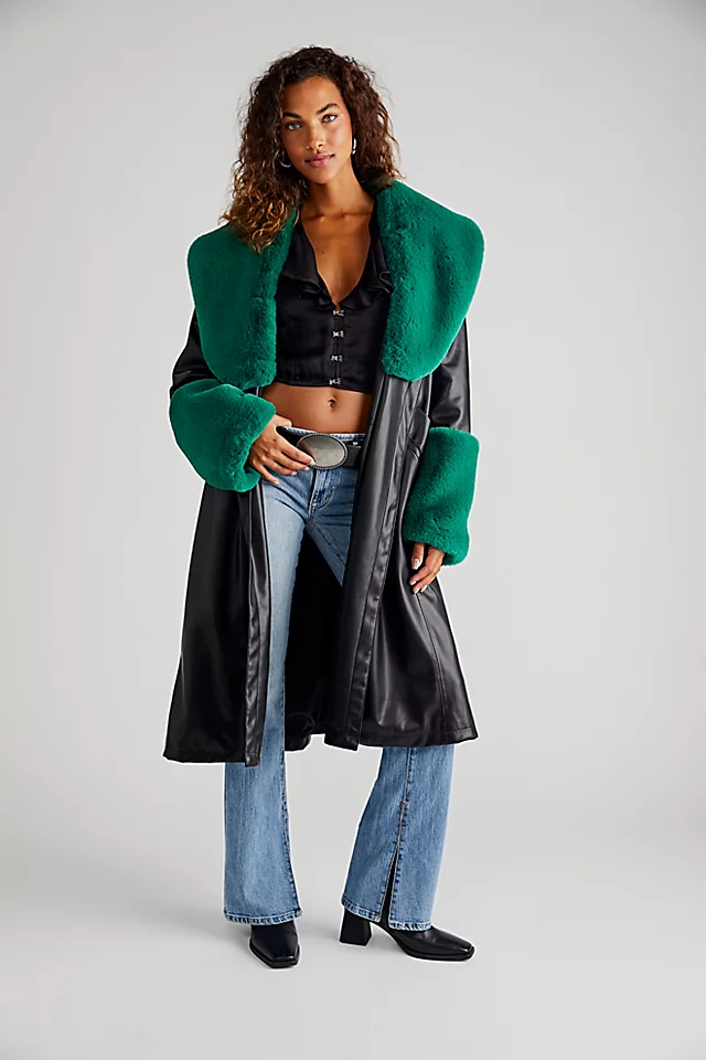 Bailey Vegan Leather Coat Black / Green