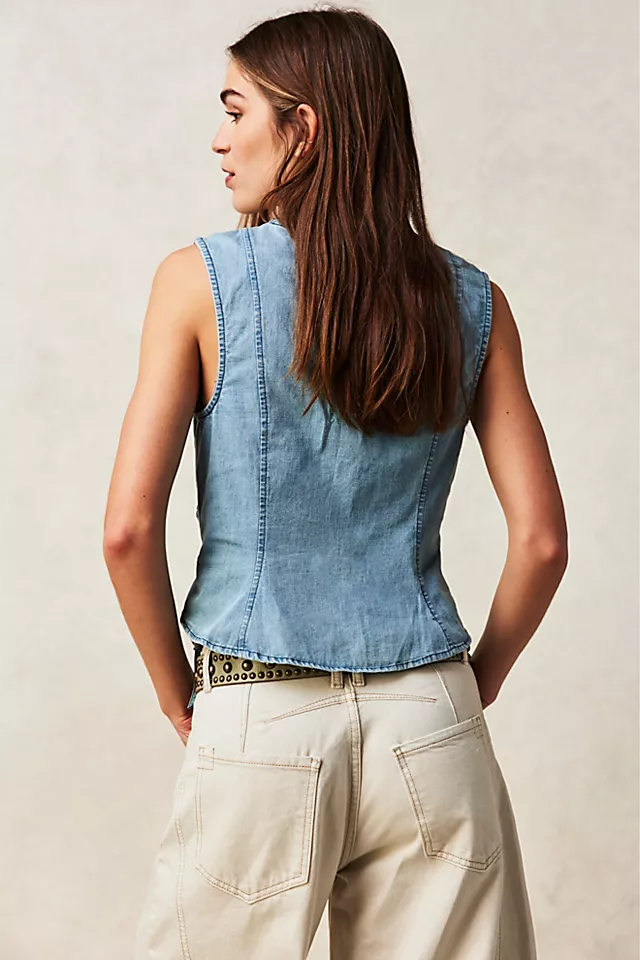 Lala Lace Up Vest Light Indigo