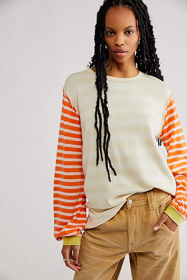 Sawyer Stripe Tee Tan Orange Combo