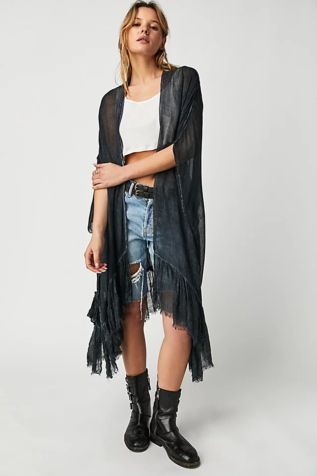Whisper Washed Ruffle Kimono Charcoal