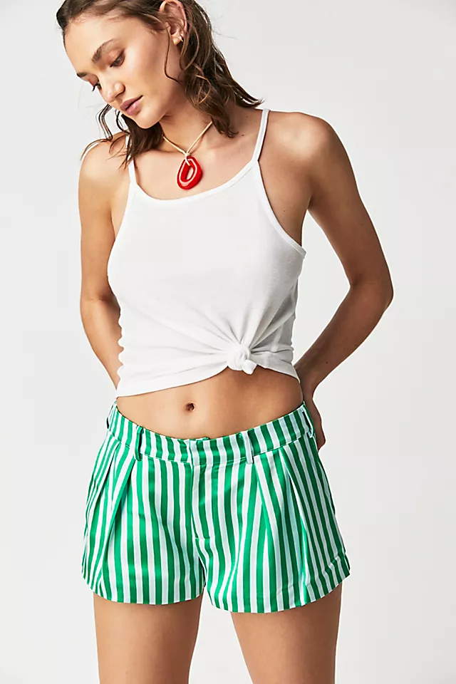 SER.O.YA Wren Wide-Leg Shorts Kelly Green Stripe
