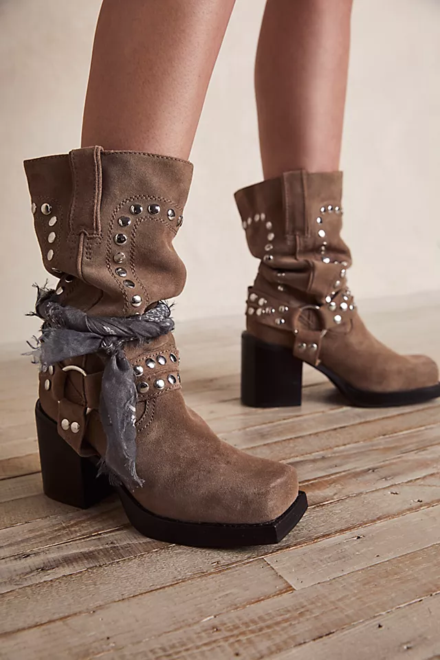 Gretchen Studded Square Toe Boots Taupe