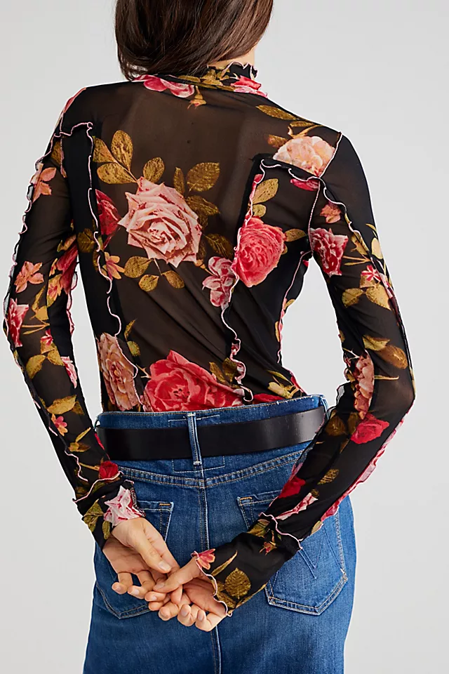 Charlie Printed Mesh Top Black Combo