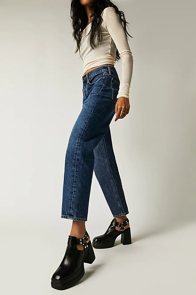 Double Stack Harness Booties Black Leather