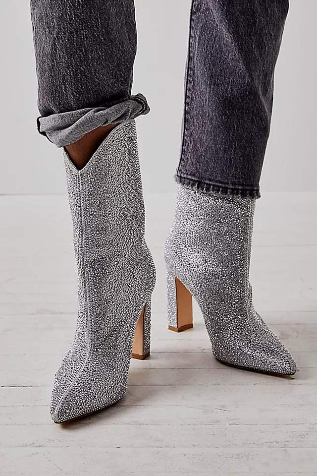 Disco Rodeo Embellished Boots Silver Rhinestone