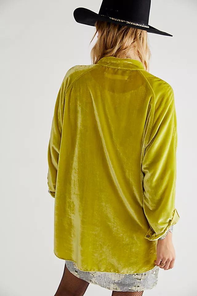 We The Free Summer Daydream Velvet Buttondown Fennel Seed