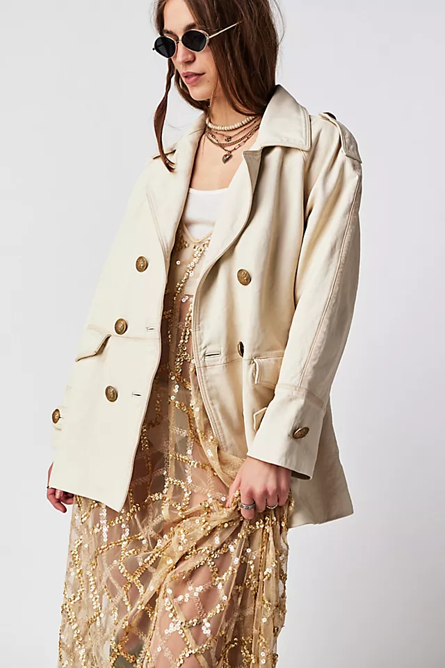 Top Notch Leather Pea Coat Conch