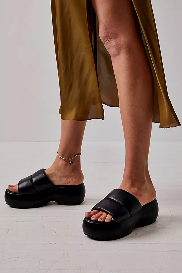 Head In The Clouds Platform Sandals Black Leather
