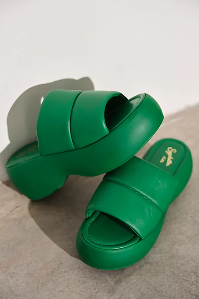 Head In The Clouds Platform Sandals Green Leather