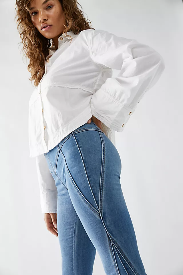 CRVY Ever After Pull-On Flare Jeans Blue Bird