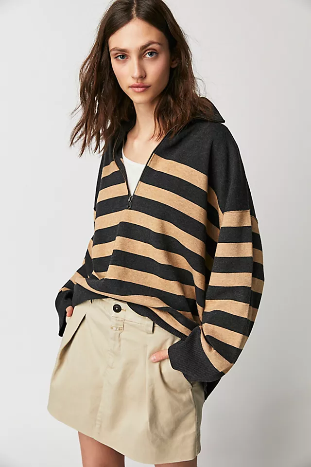 Coastal Stripe Pullover Carbon Camel Combo