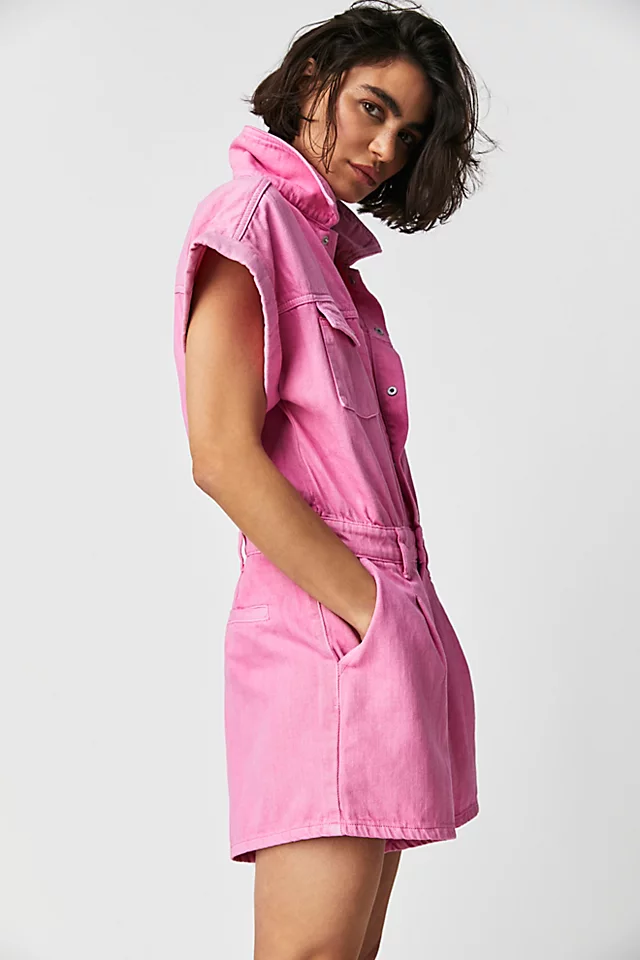 BlankNYC Denim Short Coverall Pink Shadow