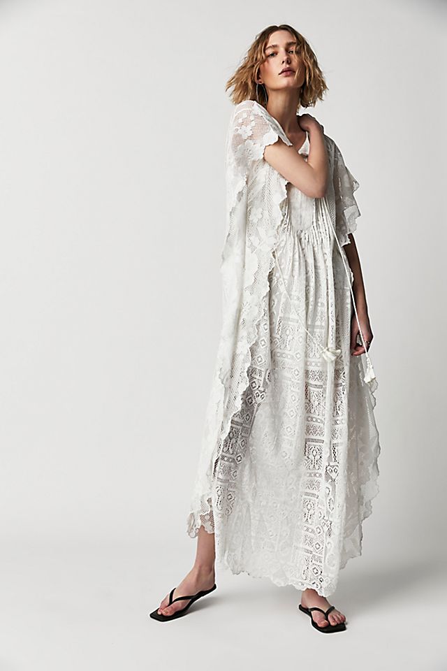 Hemant & Nandita Lace Kaftan With Slip Off White