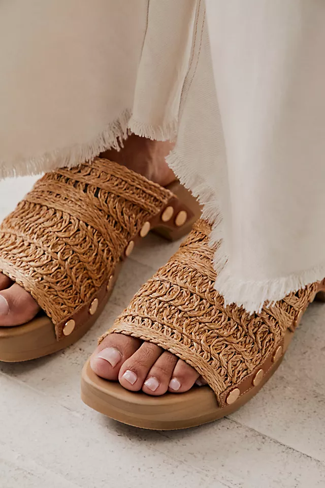 June Embellished Clogs Natural Raffia