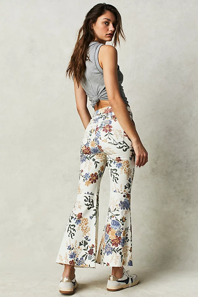 Youthquake Printed Crop Flare Jeans Ivory Combo