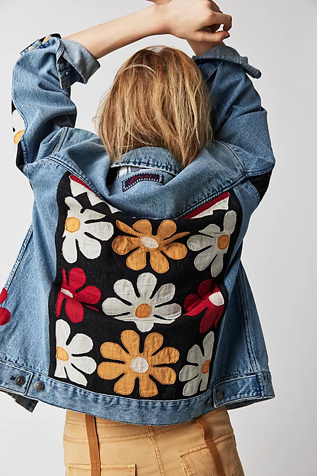 We The Free Annie's Flower Bomber Jacket Denim Medium Blue