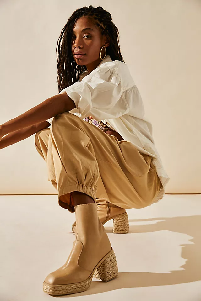 Rosa Raffia Platform Boots Natural