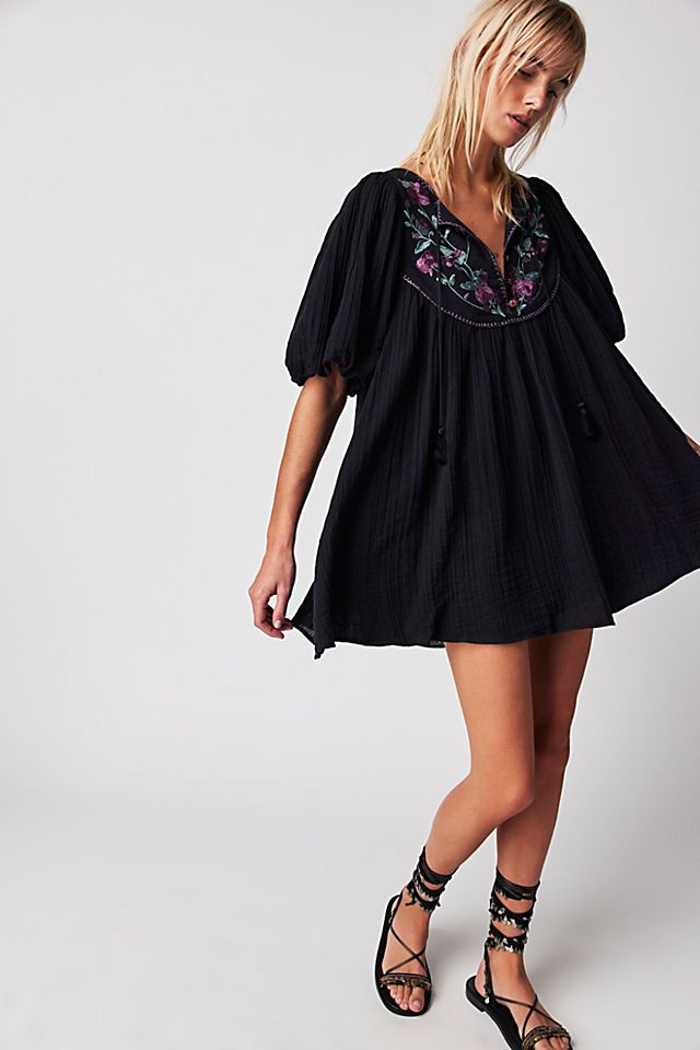 Rosa Linda Embroidered Mini Dress Black Combo