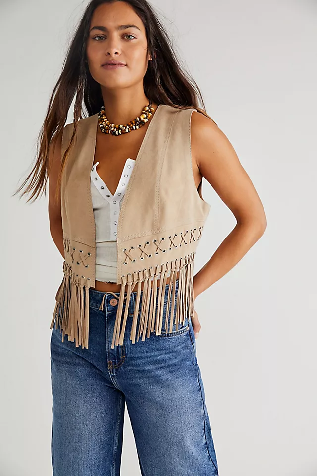 Ride Off Fringe Vest Tan