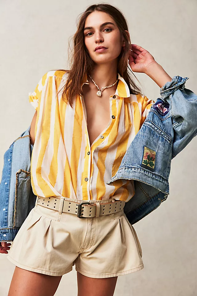 We The Free Float Away Stripe Shirt Yellow Combo