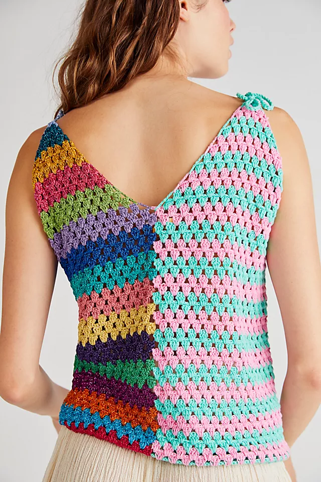 Rose Carmine Tank Top Stripe Pink Teal Multi