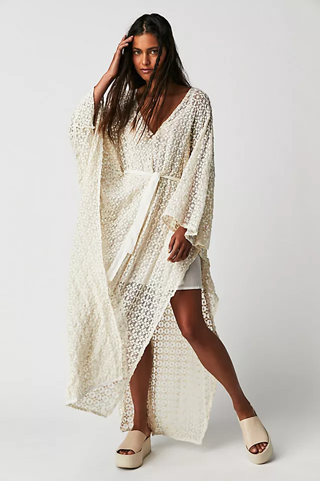 Helene Crochet Sequins Kaftan Off White