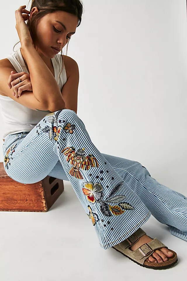 Driftwood Farrah Embroidered Flare Jeans Folklore X Pinstripe