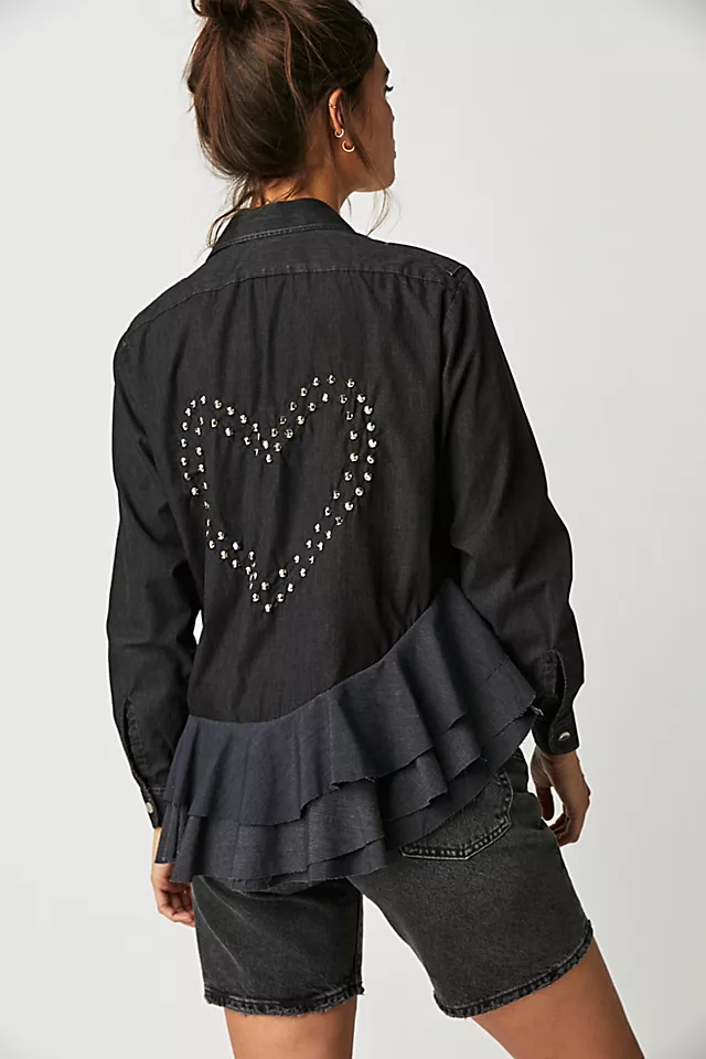 Tricia Fix Black Studded Heart Top Vintage Black