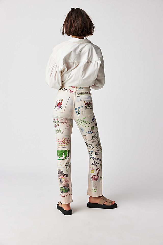 MOTHER Printed High-Waisted Rider Jeans Moto Rabbit