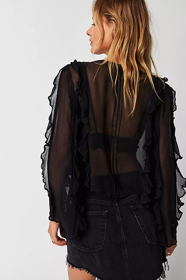 Chiffon Ruffle Top Black