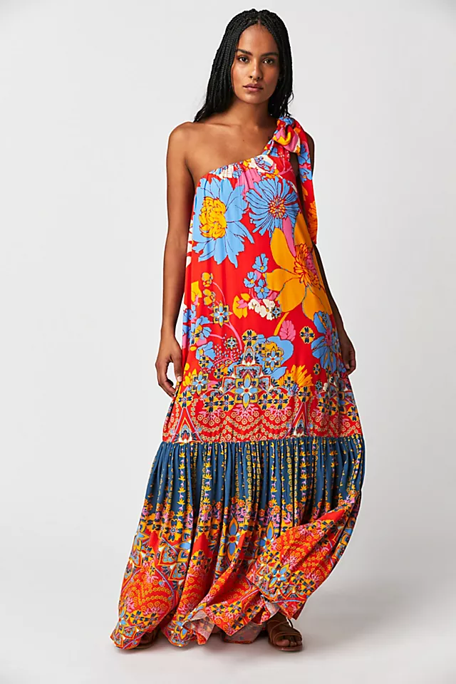 Cote D Azur Maxi Dress Fire Flower Combo