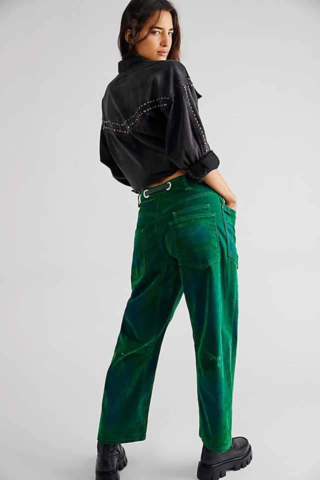 Moxie Flocked Pull-On Barrel Pants Kelly Green