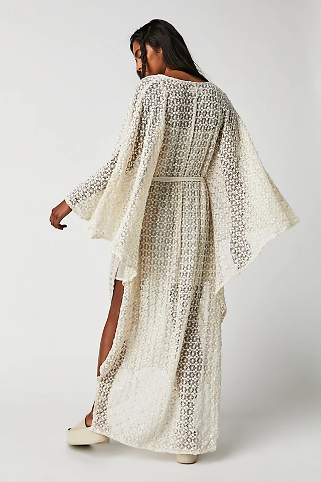 Helene Crochet Sequins Kaftan Off White