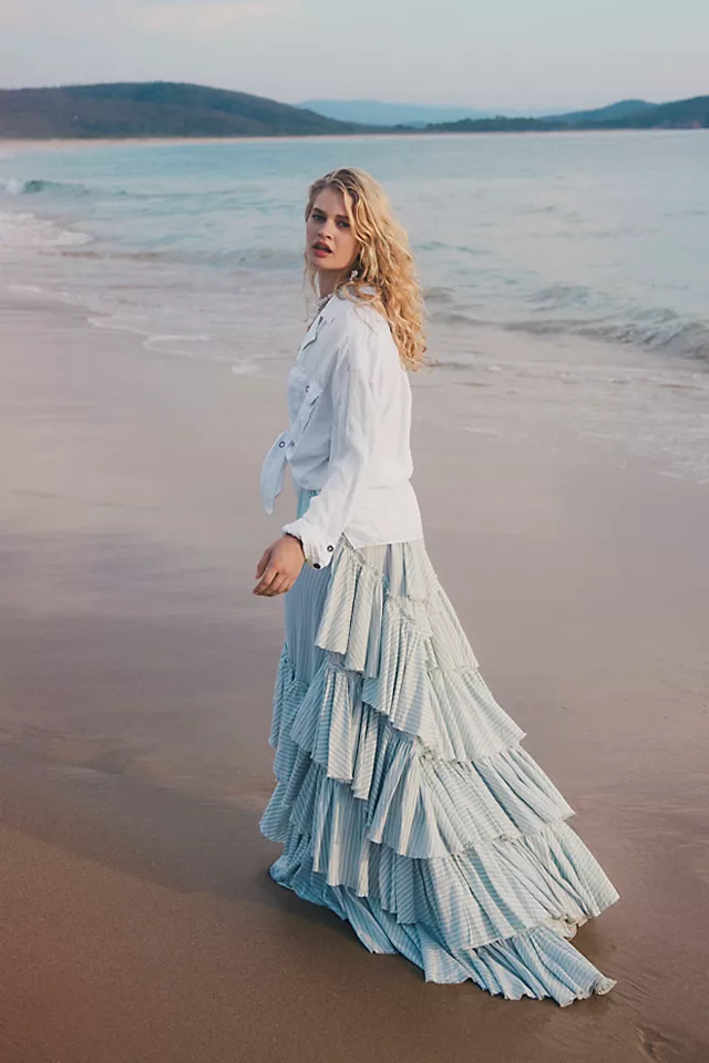 Rock The Runway Maxi Skirt Sky Blue Combo