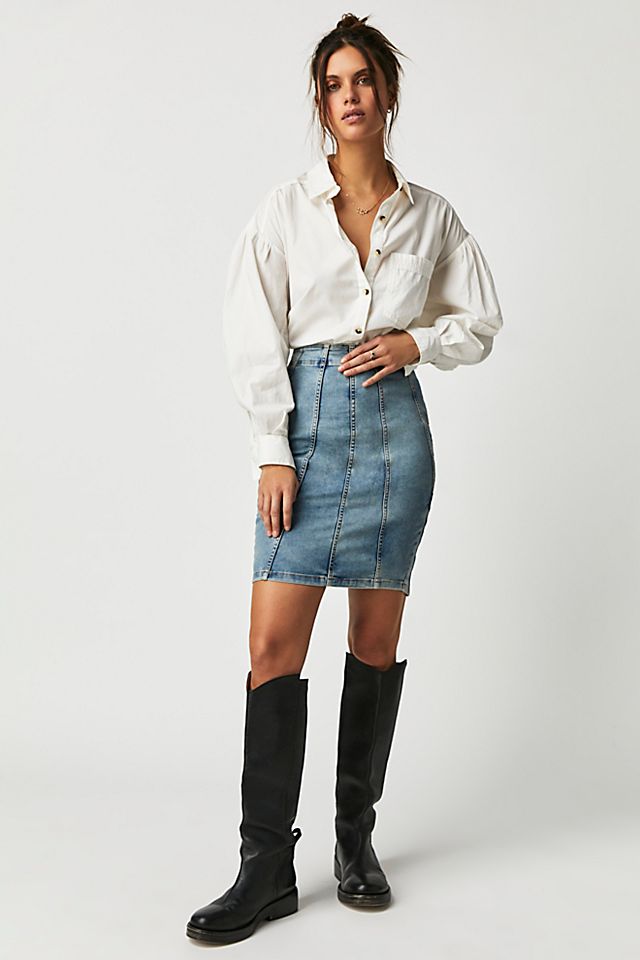 Dom Denim Midi Skirt Dirty Wash