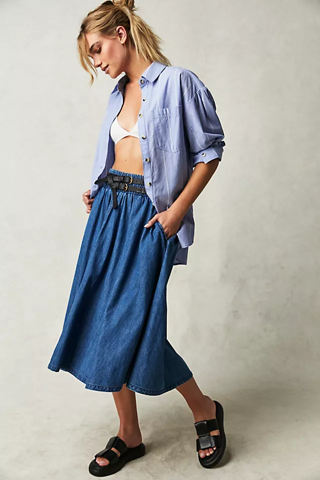 Denim Full Skirt Dark Blue