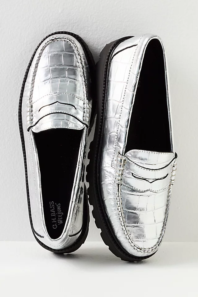 G.H. Bass Whitney Super Lug Loafers Silver Metallic