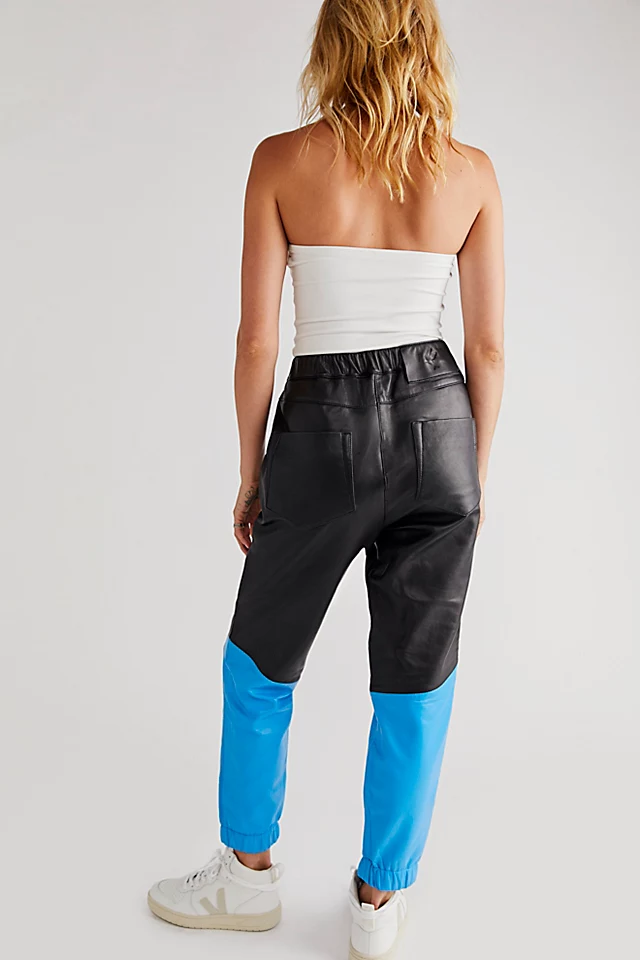 OneTeaspoon Stand By Leather Track Pants Black / Blue