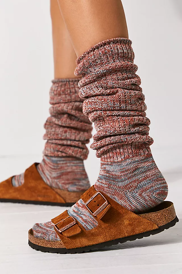Bulky Knit Over-The-Knee Socks Dusty Aqua / Rust Heather