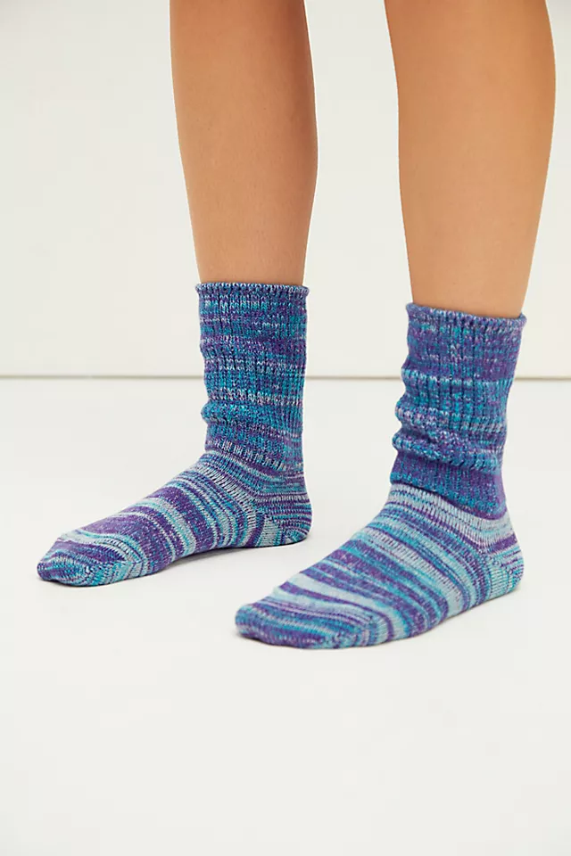 Marled Bulky Knit Scrunch Socks Purple Mix